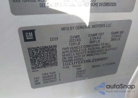 2020 Chevrolet Silverado 1500 4Wd Short Bed Rst из США, поврежденный, VIN 1GCUYEED6LZ166607